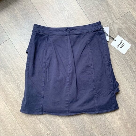 Aritzia Sunday Best Whitney Mini Skirt Navy Blue Ruffle Draped Cotton Size 4 - Picture 14 of 16